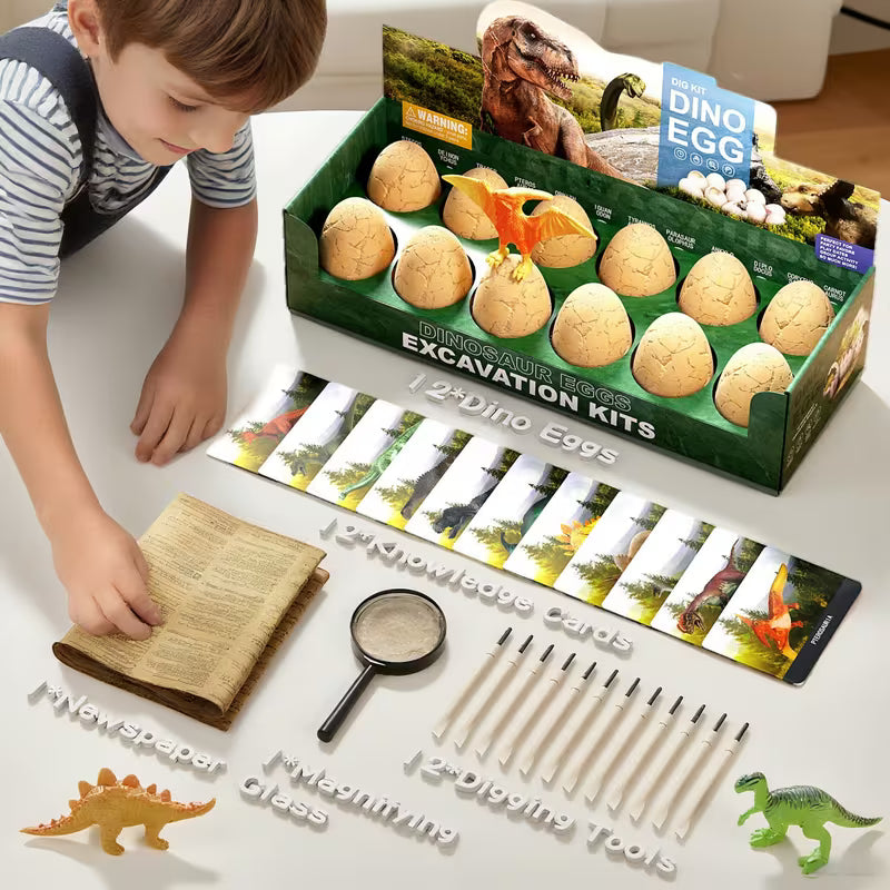 12 Ephemeral Dinosaur Egg Digging Toy Set